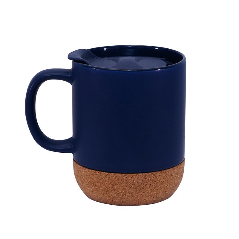 ceramic coffee mug with cork base blue